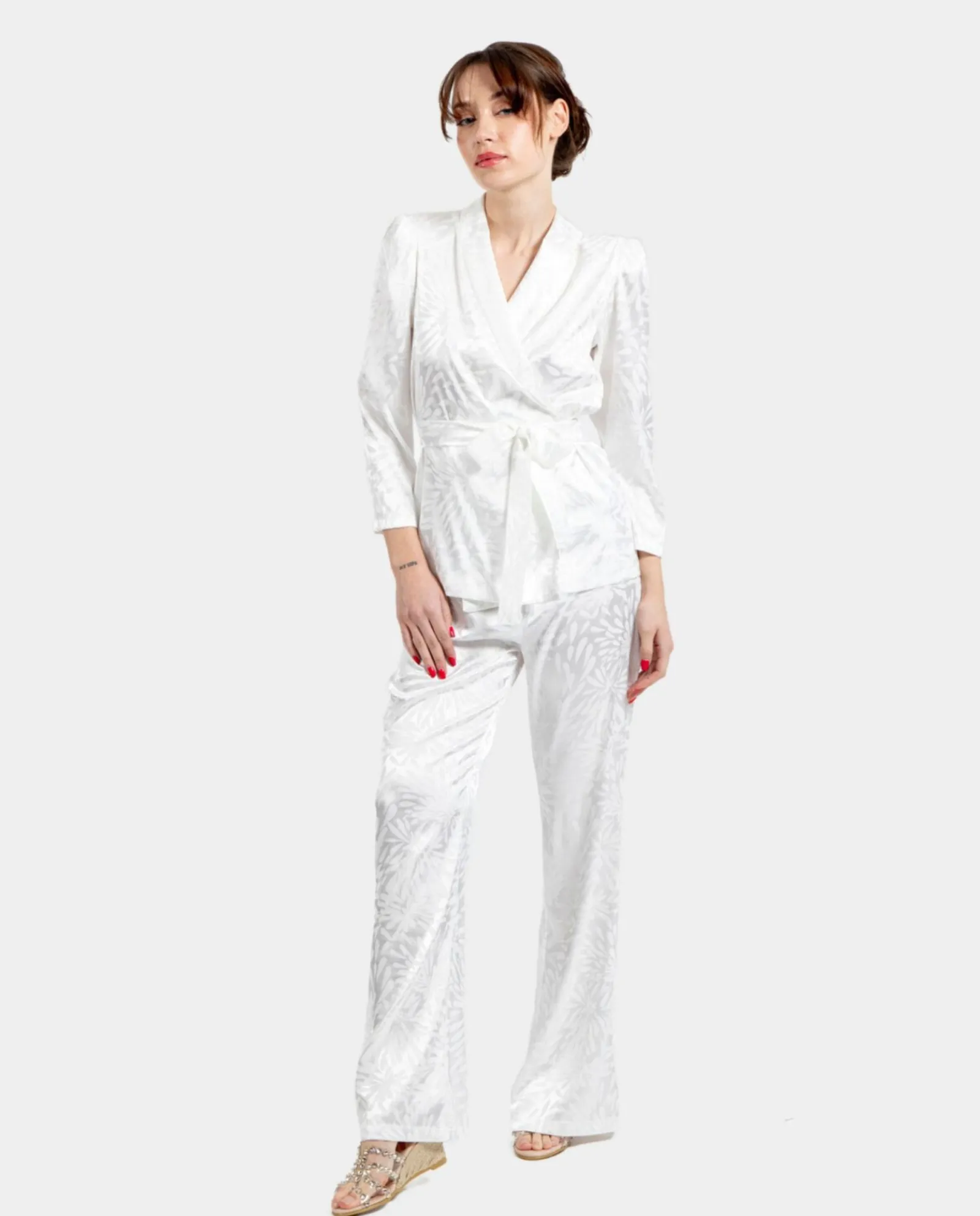 Chaquetas Y Abrigos*Cuplé Americana Cruzada Jacquard Blanco