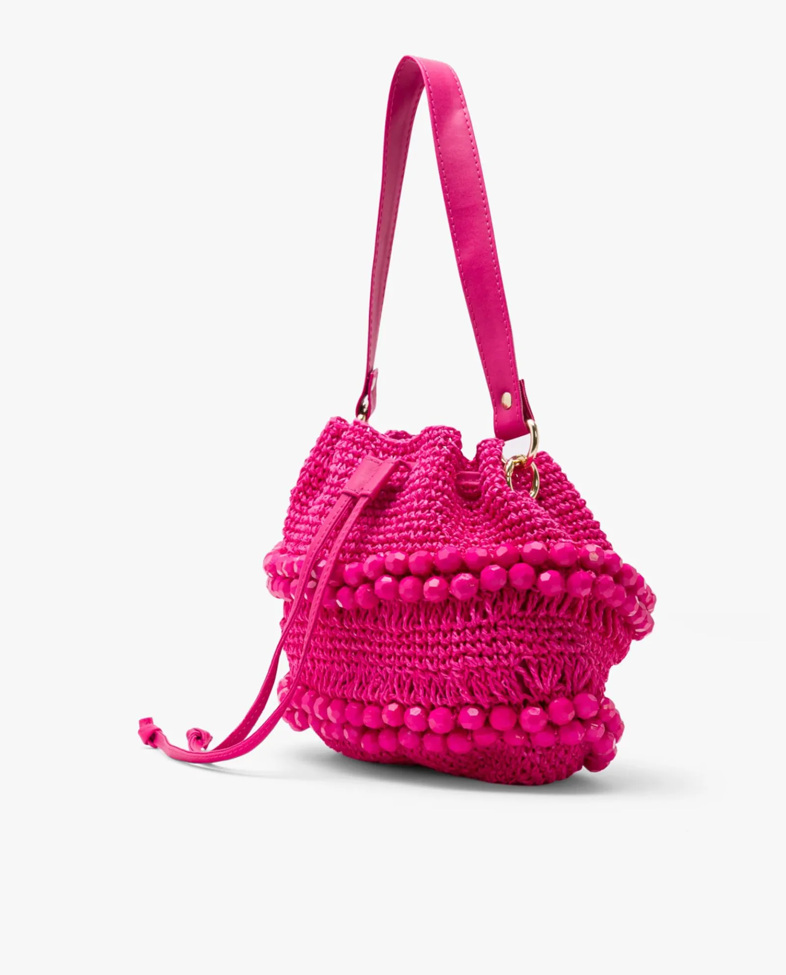 Bolsos Mano*Cuplé Bandolera Bolas Rafia Fucsia