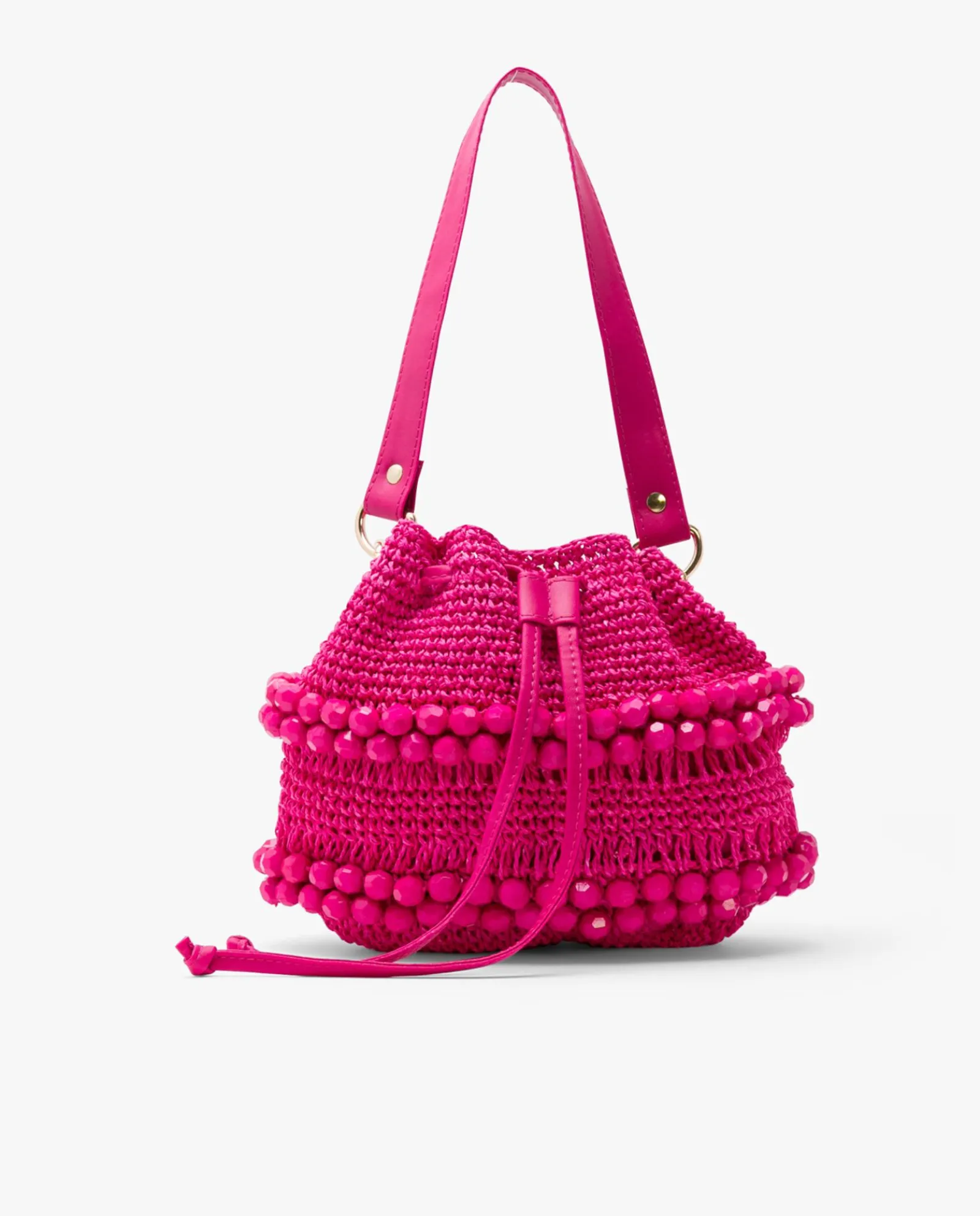 Bolsos Mano*Cuplé Bandolera Bolas Rafia Fucsia