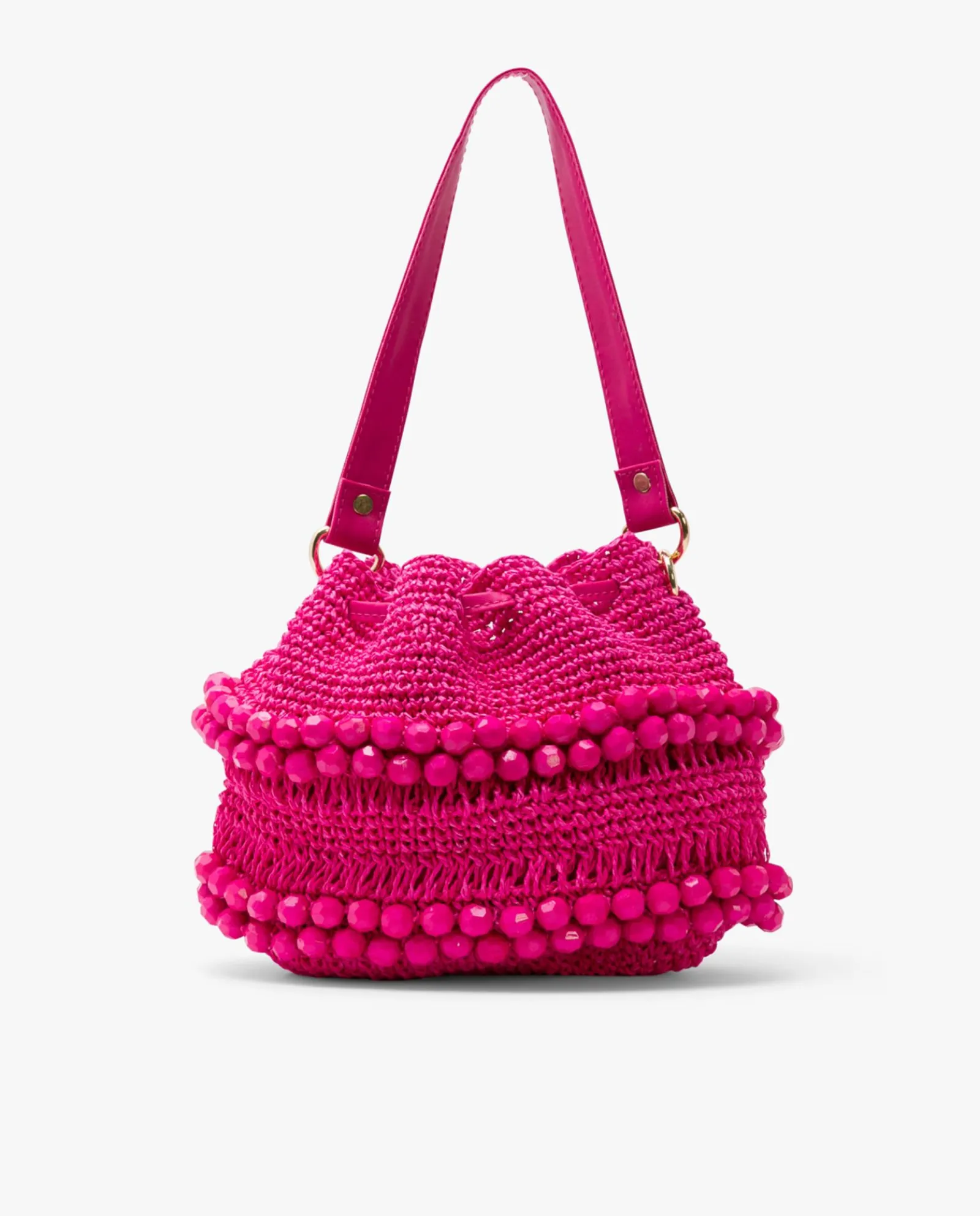 Bolsos Mano*Cuplé Bandolera Bolas Rafia Fucsia