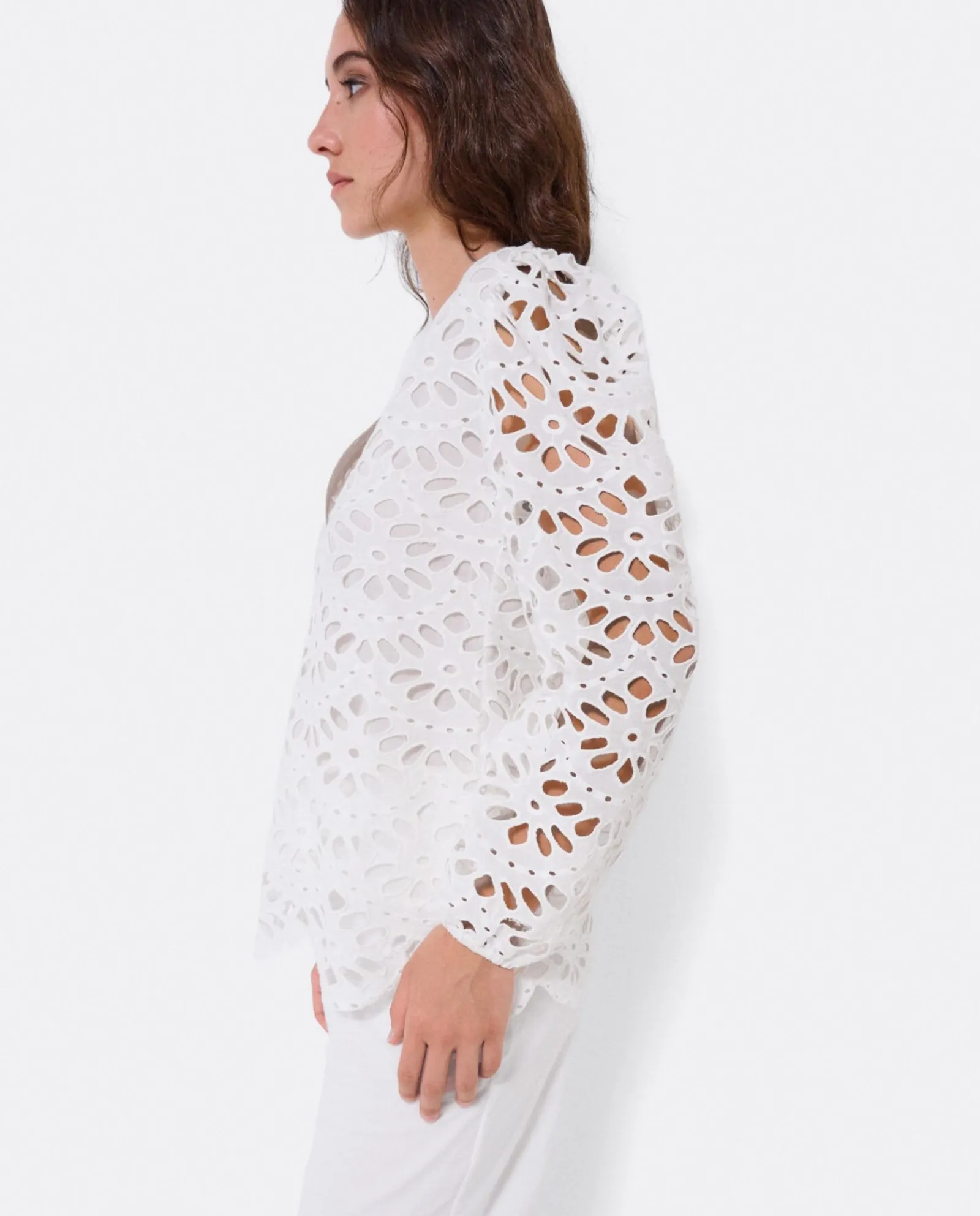 Camisas Y Tops*Cuplé Blusa Escote Pico Guipur Blanco