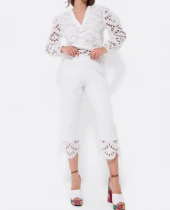 Camisas Y Tops*Cuplé Blusa Escote Pico Guipur Blanco