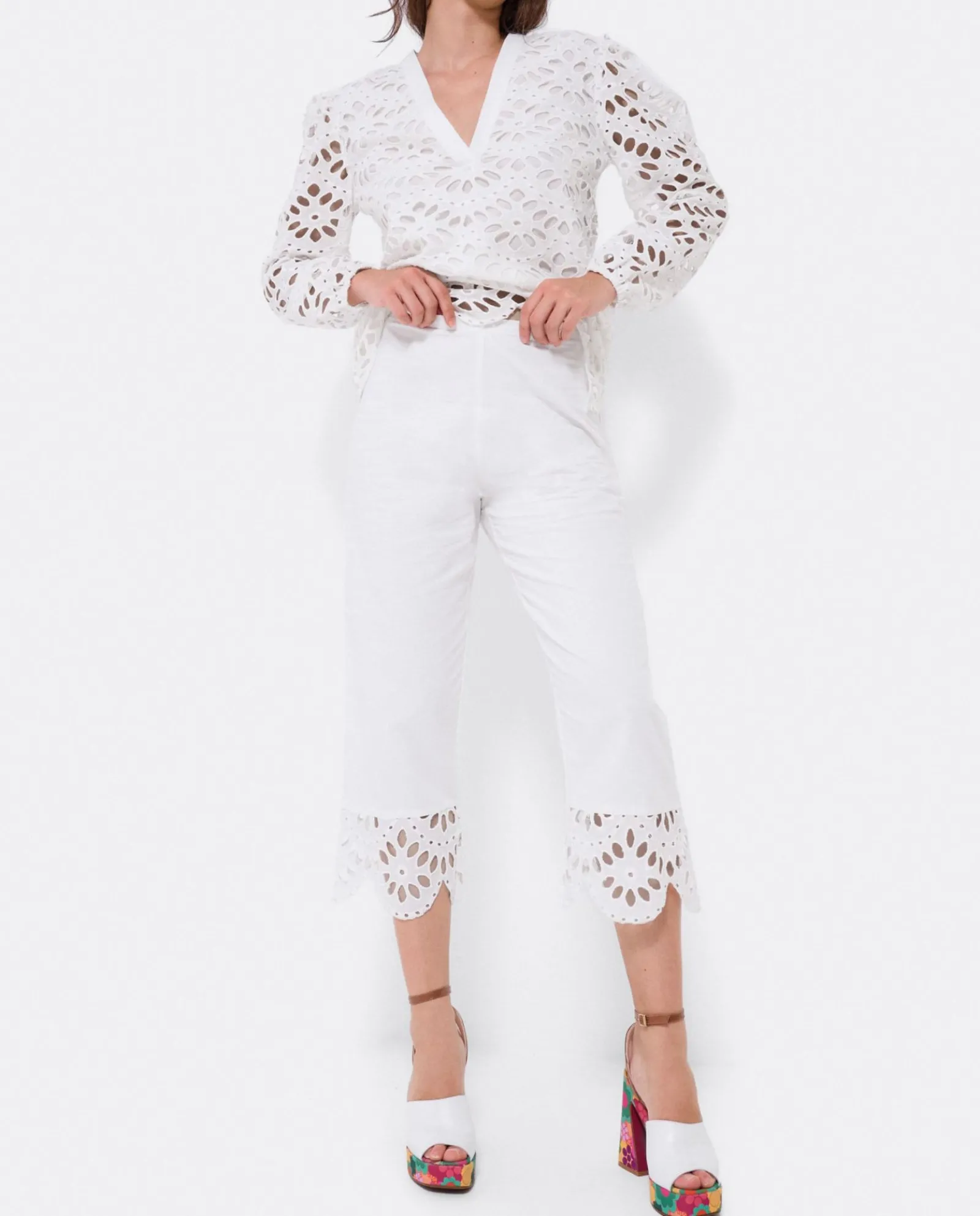 Camisas Y Tops*Cuplé Blusa Escote Pico Guipur Blanco