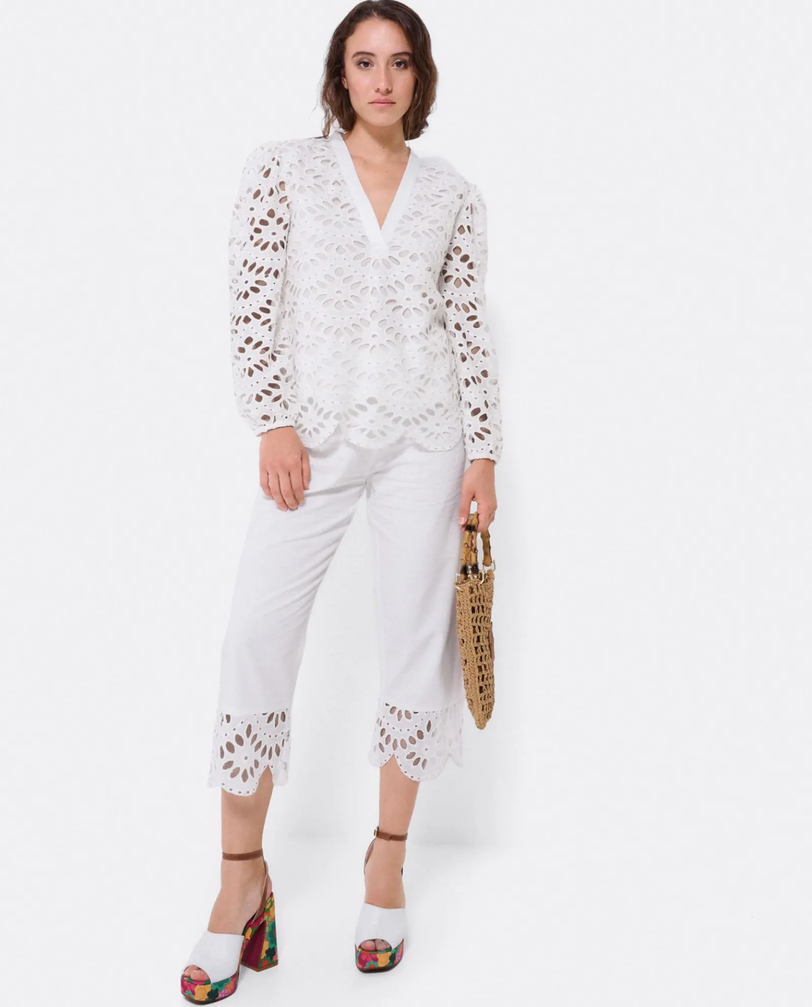 Camisas Y Tops*Cuplé Blusa Escote Pico Guipur Blanco