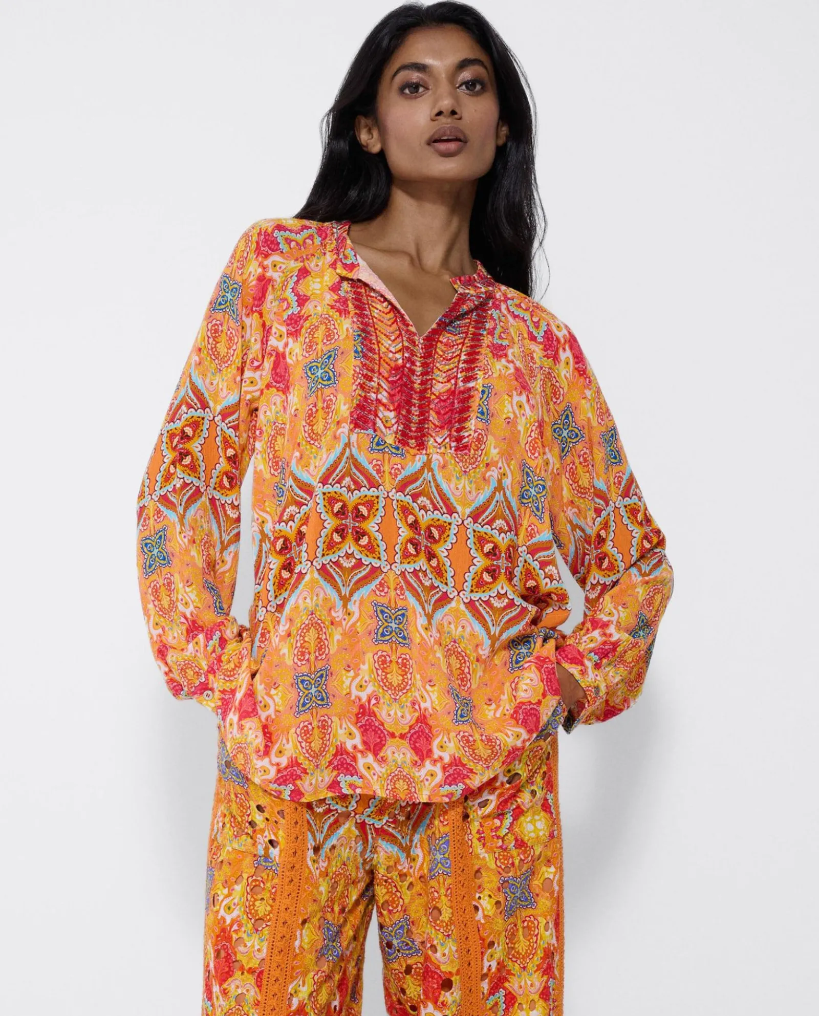 Camisas Y Tops*Cuplé Blusa Kaftan Crep Estampado Cachemiras