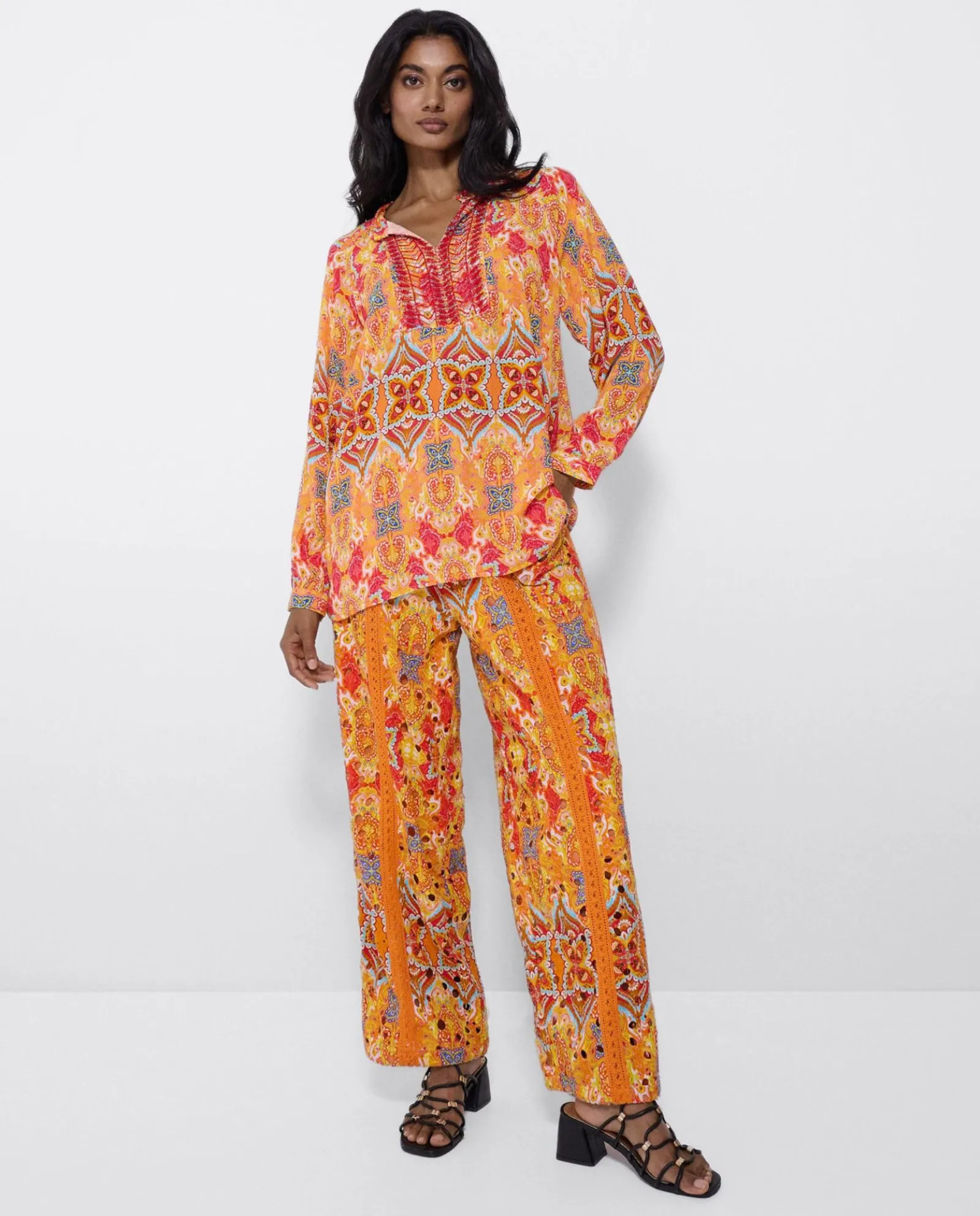 Camisas Y Tops*Cuplé Blusa Kaftan Crep Estampado Cachemiras