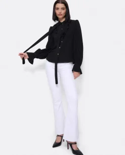 Camisas Y Tops*Cuplé Blusa Lazo Cuello Punto Negro
