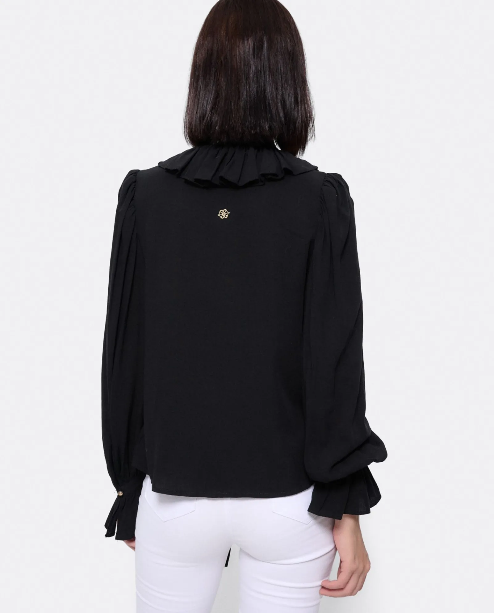 Camisas Y Tops*Cuplé Blusa Lazo Cuello Punto Negro