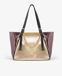 Shoppers Y Bolsos Hombro*Cuplé Bolso Grande Tricolor Napa Metalizado Oro