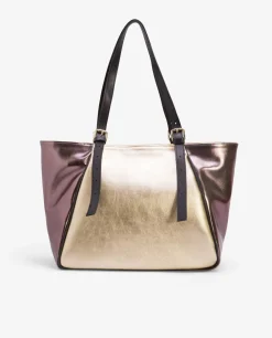 Shoppers Y Bolsos Hombro*Cuplé Bolso Grande Tricolor Napa Metalizado Oro