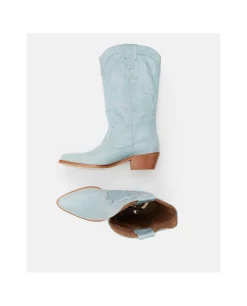 Botas Y Botines*Cuplé Bota Cowboy Tacón Bajo Napa Azul
