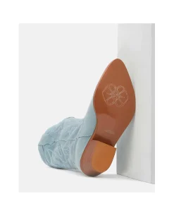 Botas Y Botines*Cuplé Bota Cowboy Tacón Bajo Napa Azul