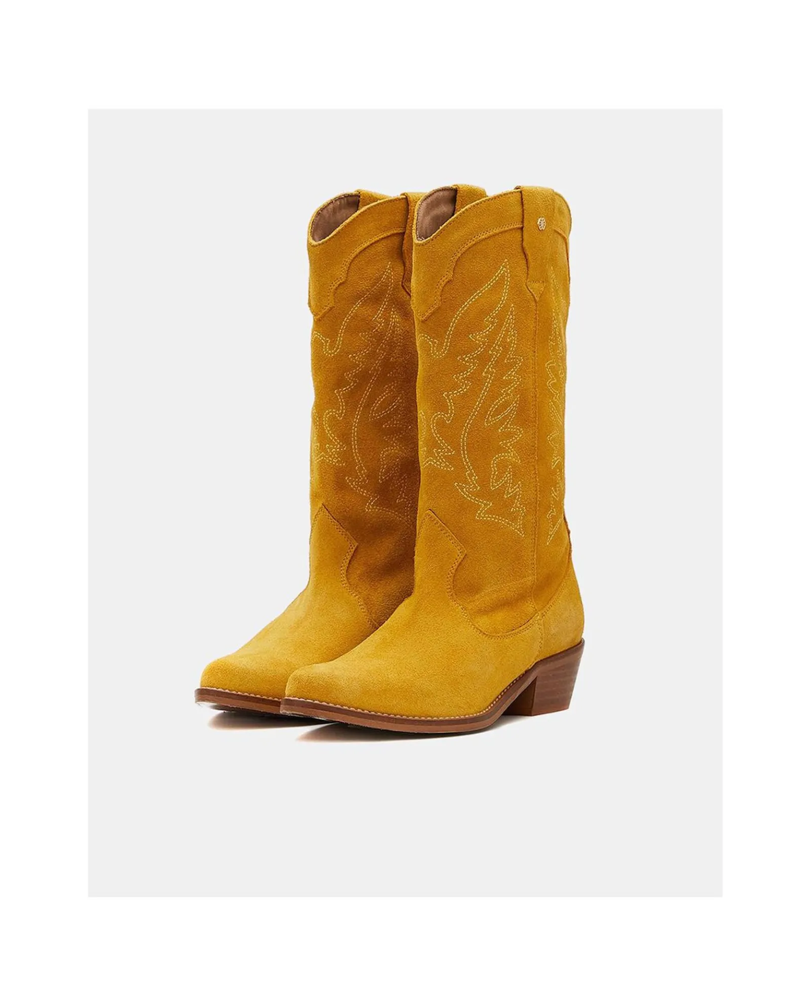Botas Y Botines*Cuplé Bota Cowboy Tacón Bajo Serraje Mostaza