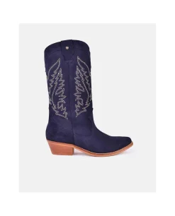 Botas Y Botines*Cuplé Bota Cowboy Tacón Bajo Serraje Marino