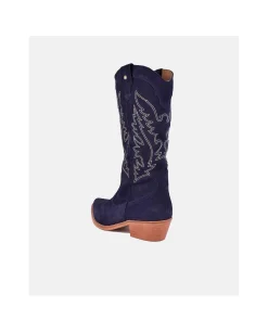 Botas Y Botines*Cuplé Bota Cowboy Tacón Bajo Serraje Marino