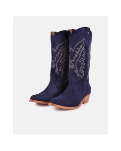 Botas Y Botines*Cuplé Bota Cowboy Tacón Bajo Serraje Marino