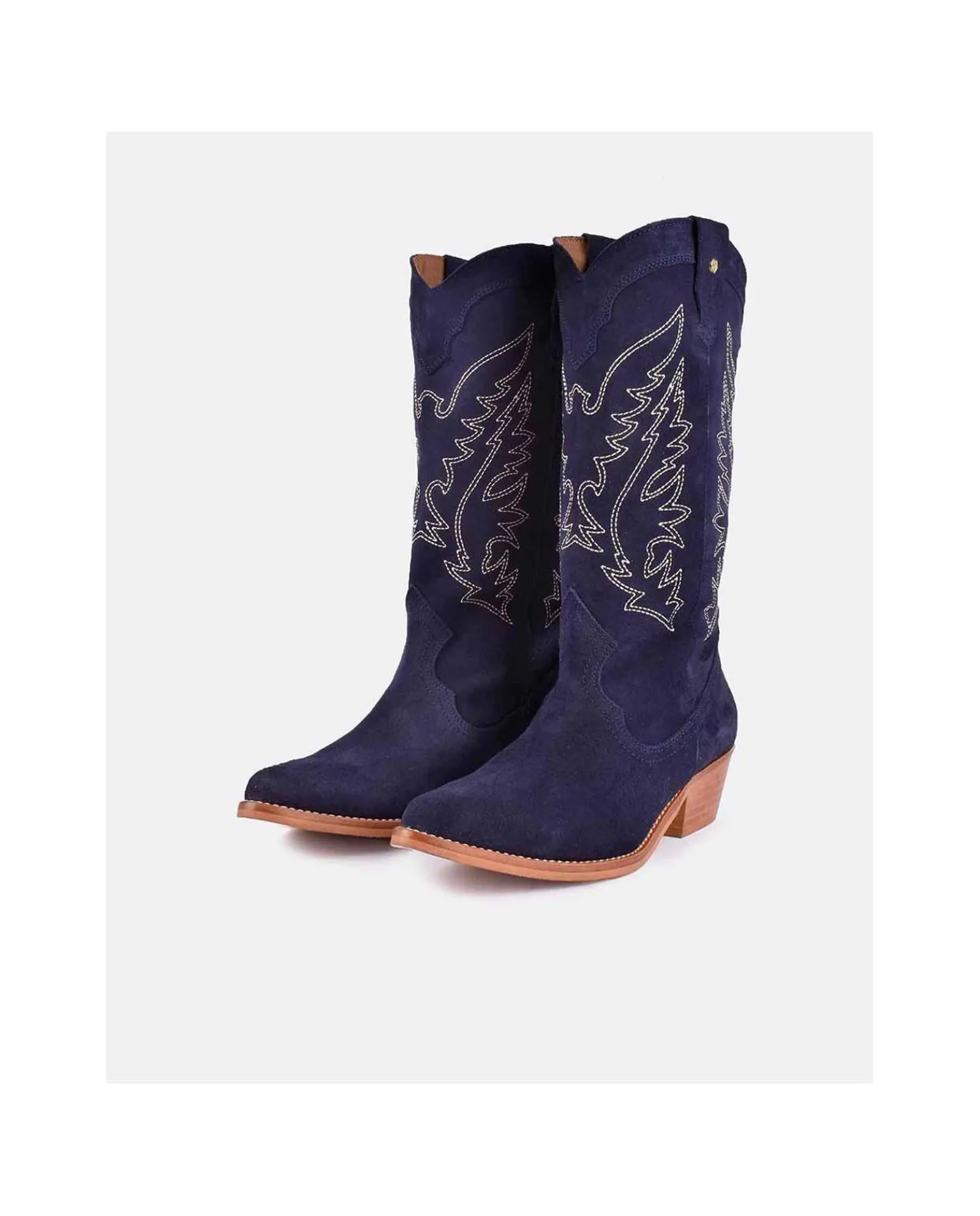 Botas Y Botines*Cuplé Bota Cowboy Tacón Bajo Serraje Marino