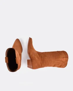 Botas Y Botines*Cuplé Bota Cowboy Tacón Bajo Serraje Cuero