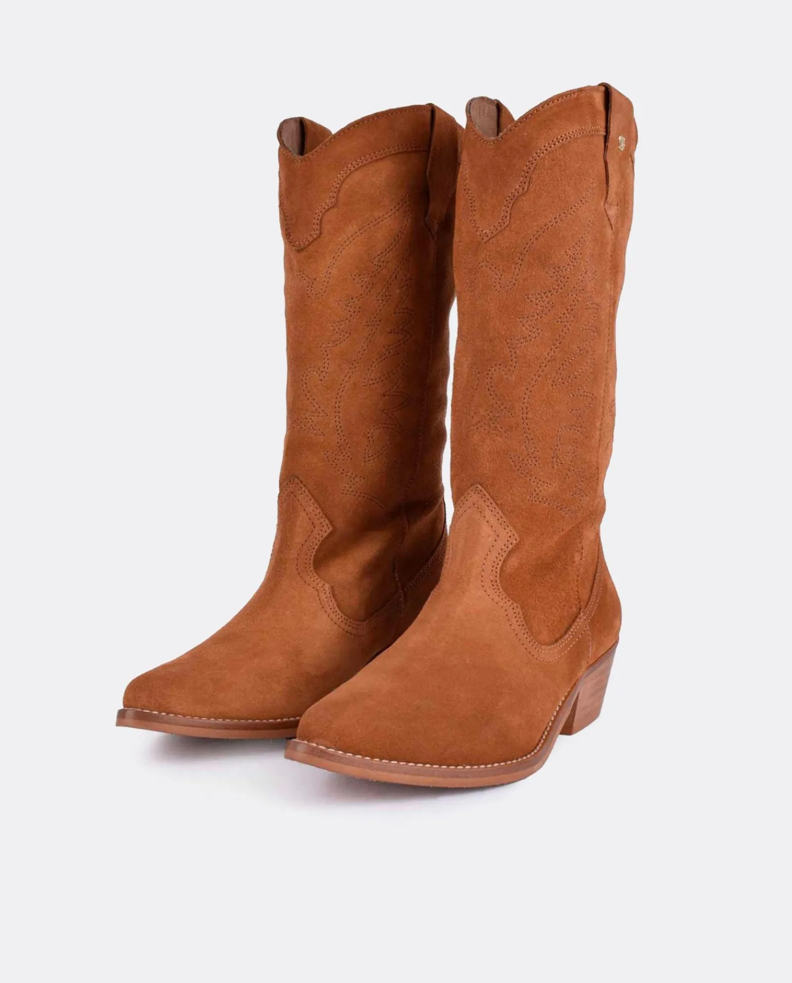 Botas Y Botines*Cuplé Bota Cowboy Tacón Bajo Serraje Cuero