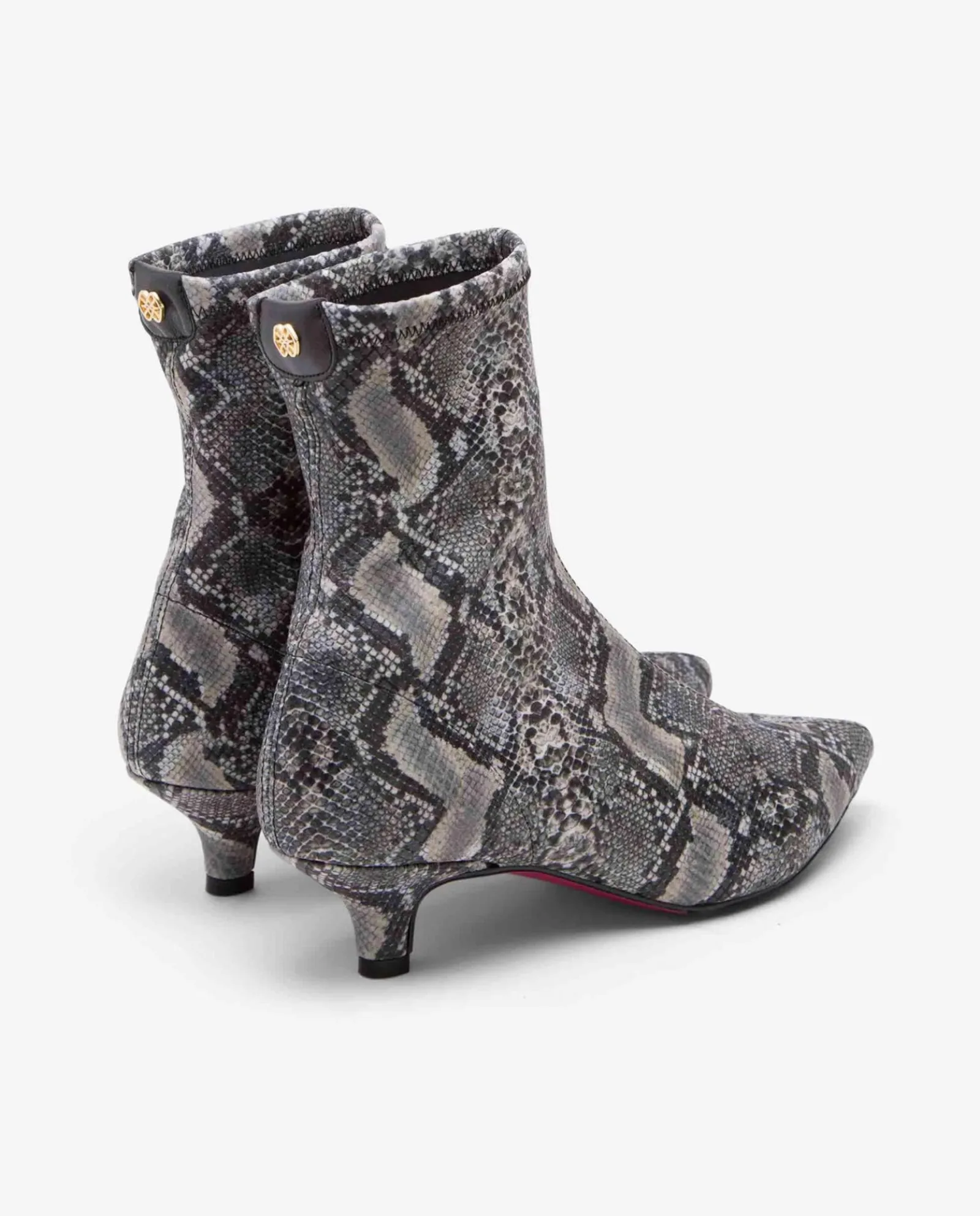 Botas Y Botines*Cuplé Botin Licra Tacón Bajo Serpiente Gris