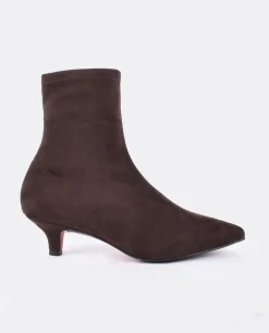 Botas Y Botines*Cuplé Botin Licra Tacón Bajo Ultrasuede Strech Marron