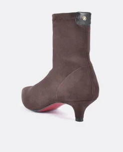 Botas Y Botines*Cuplé Botin Licra Tacón Bajo Ultrasuede Strech Marron