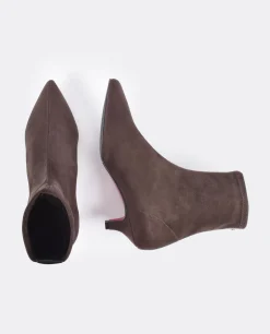 Botas Y Botines*Cuplé Botin Licra Tacón Bajo Ultrasuede Strech Marron