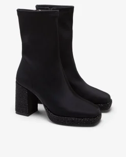 Botas Y Botines*Cuplé Botin Plfma Strass Licra Strech Negro