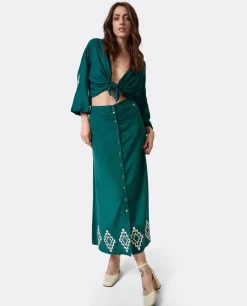Camisas Y Tops*Cuplé Camisa Con Nudo Lino Verde