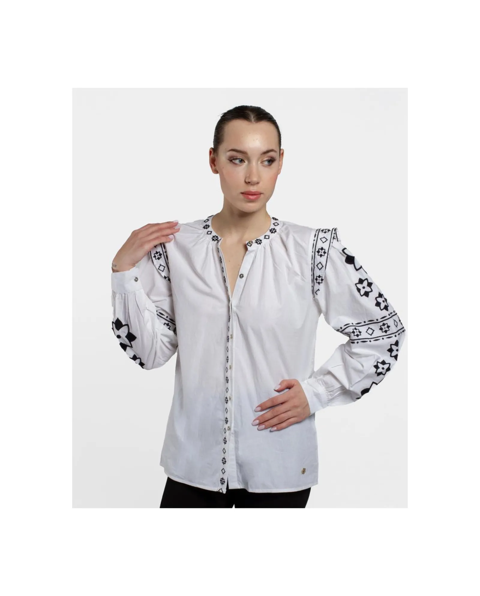 Camisas Y Tops*Cuplé Camisa Mangas Bordadas Algodon Blanco
