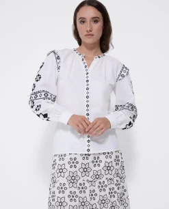 Camisas Y Tops*Cuplé Camisa Mangas Bordadas Algodon Blanco