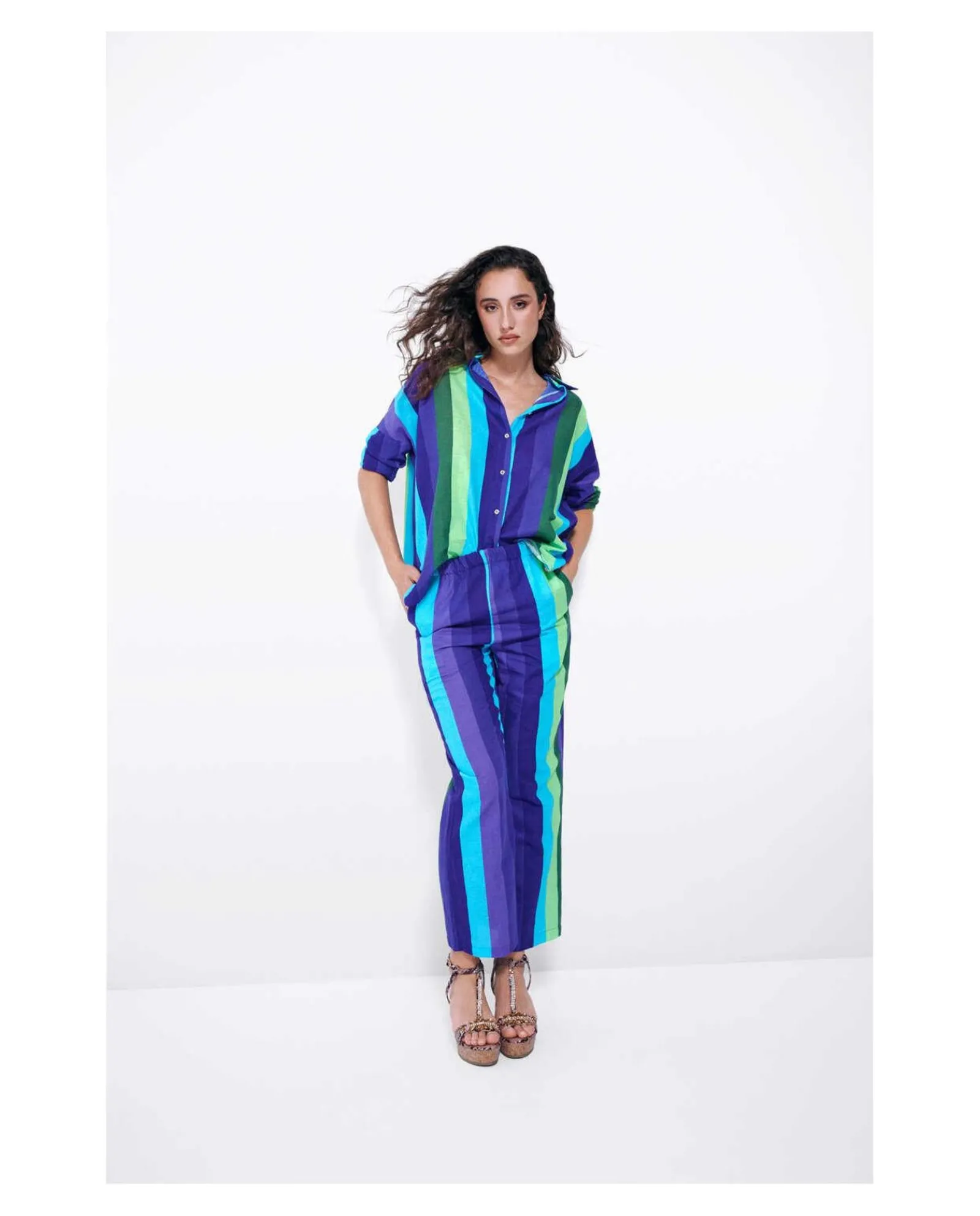 Camisas Y Tops*Cuplé Camisa Oversize Algodon Rayas Azul