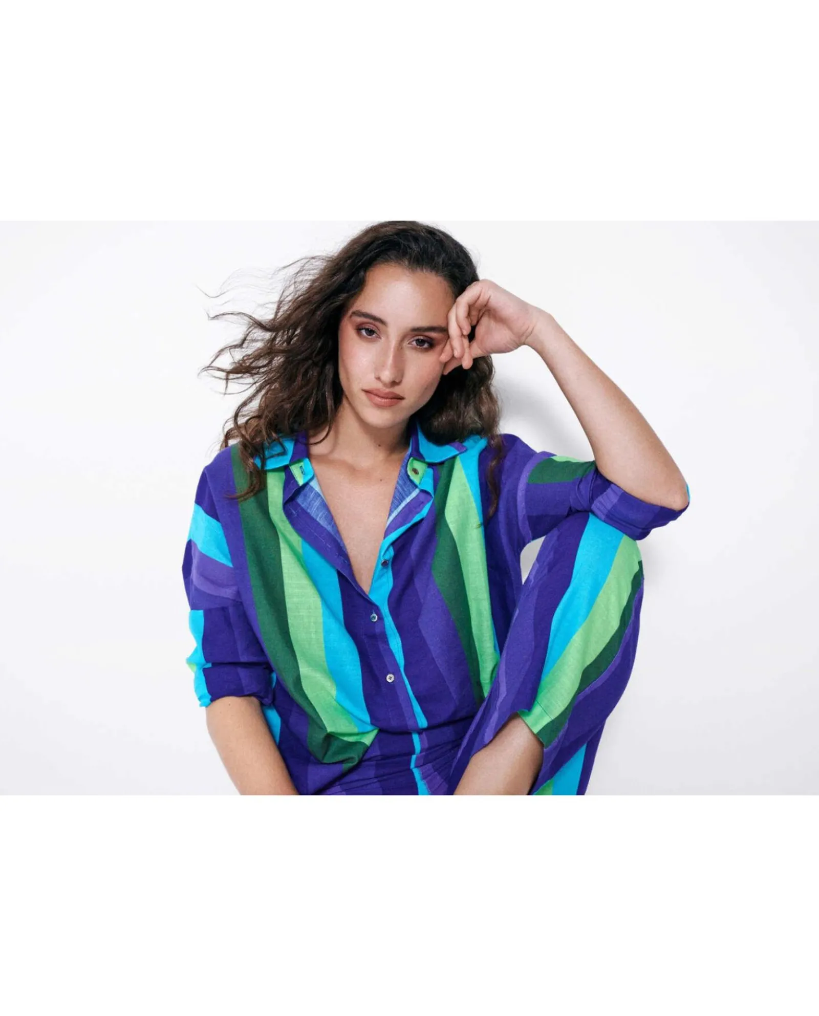Camisas Y Tops*Cuplé Camisa Oversize Algodon Rayas Azul