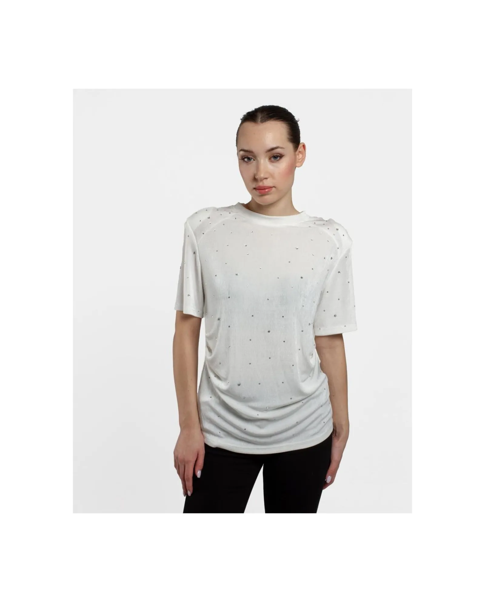 Camisas Y Tops*Cuplé Camiseta Strass Punto Blanco