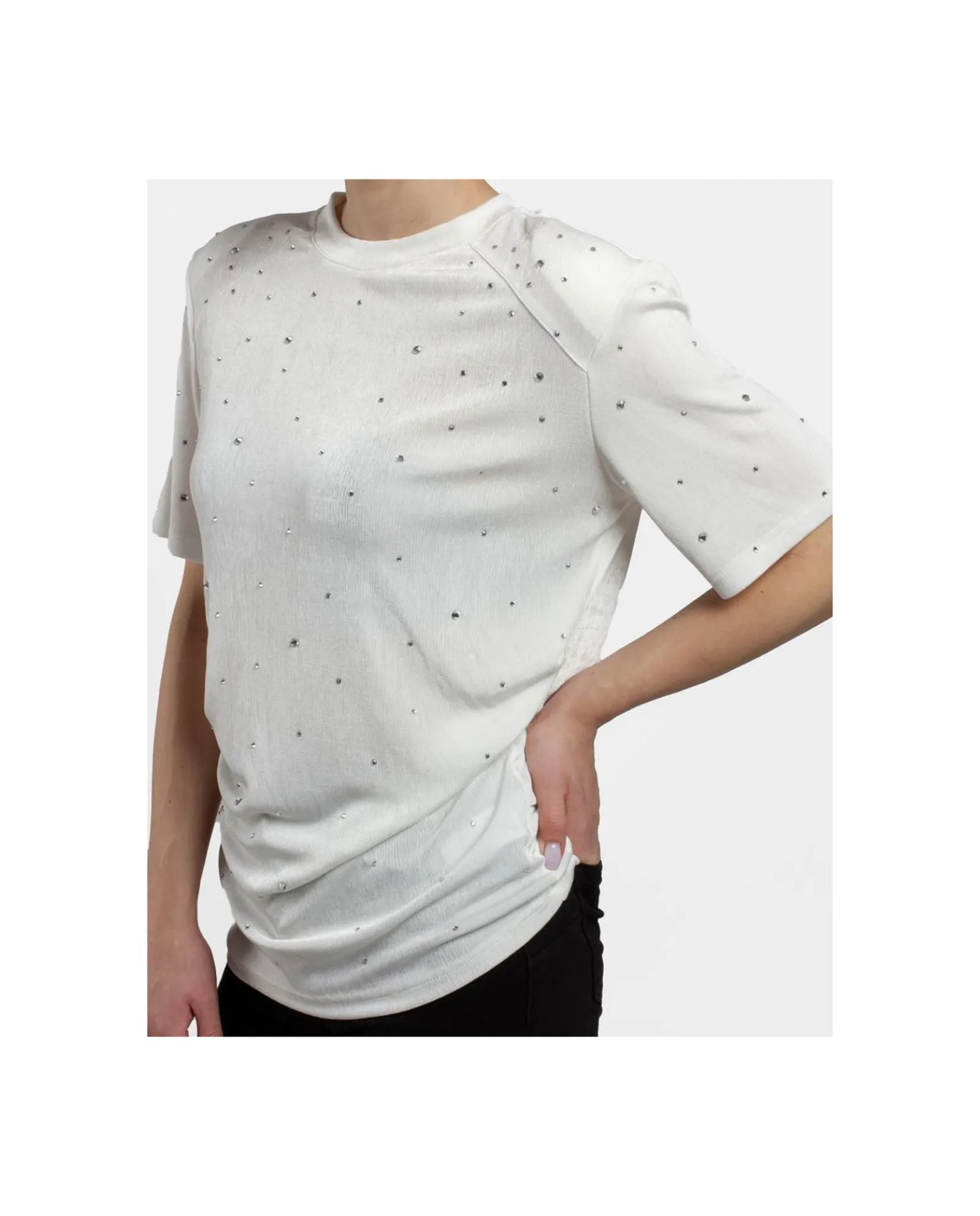 Camisas Y Tops*Cuplé Camiseta Strass Punto Blanco