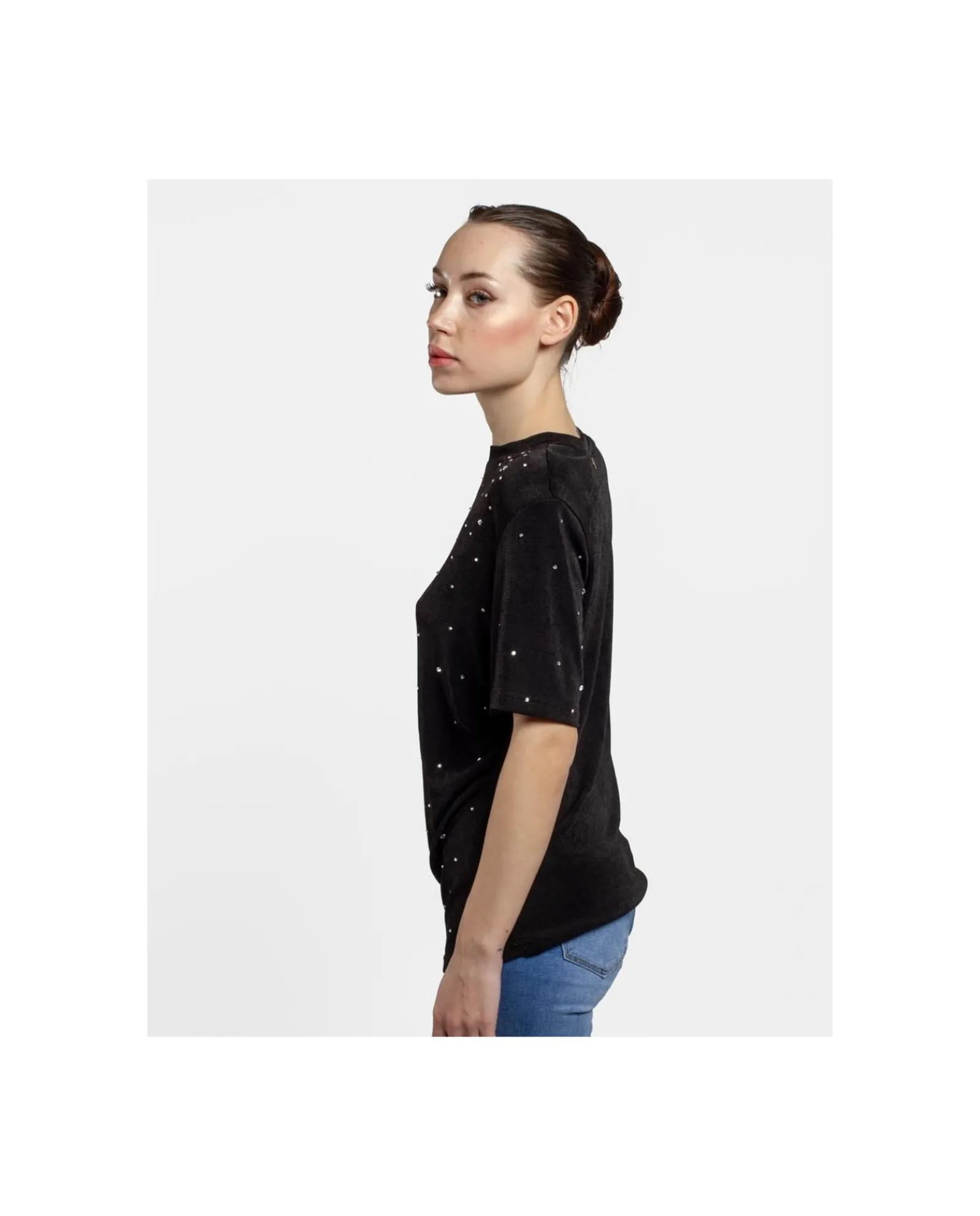 Camisas Y Tops*Cuplé Camiseta Strass Punto Negro