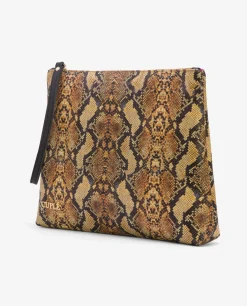 Bolsos Mano*Cuplé Cartera Mano Mediana Serpiente Mostaza