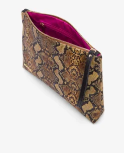 Bolsos Mano*Cuplé Cartera Mano Mediana Serpiente Mostaza