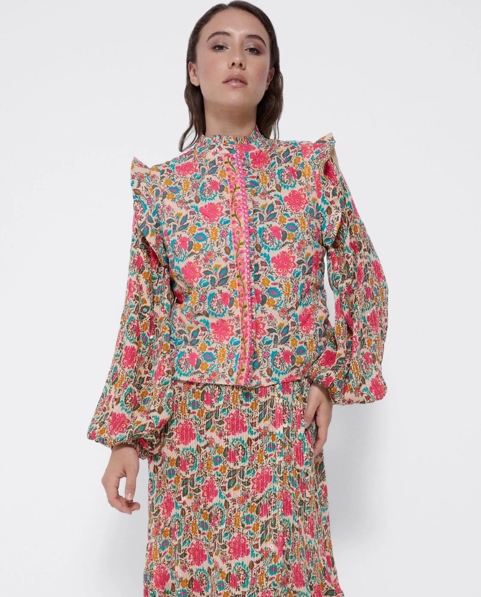 Chaquetas Y Abrigos*Cuplé Chaleco Volantes Algodon Flores Beig