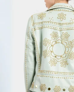 Chaquetas Y Abrigos*Cuplé Chaqueta Biker Tachas Piel Verde