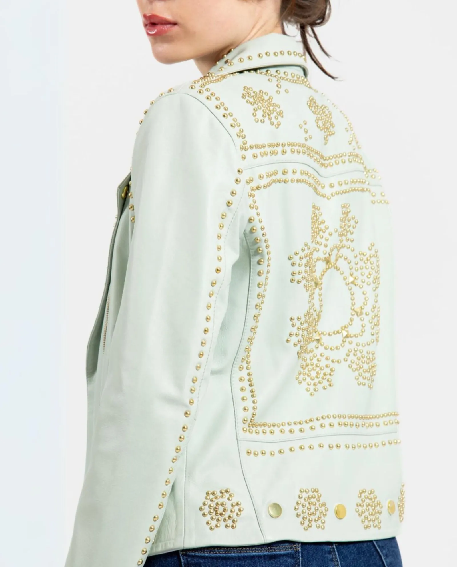 Chaquetas Y Abrigos*Cuplé Chaqueta Biker Tachas Piel Verde