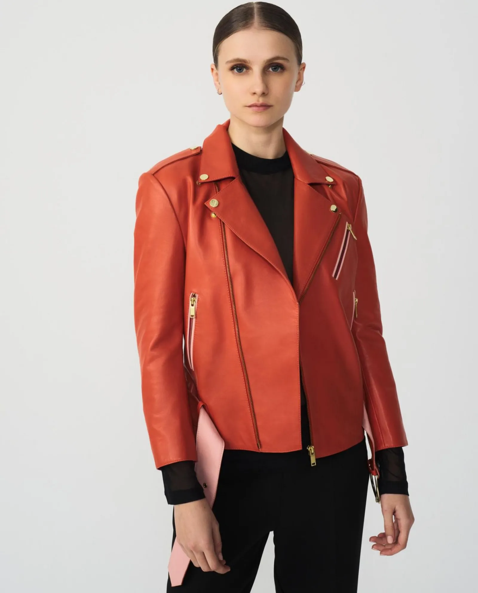 Pelo Y Piel*Cuplé Chaqueta Motera Napa Naranja
