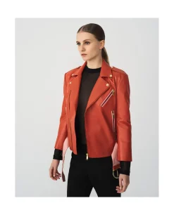 Pelo Y Piel*Cuplé Chaqueta Motera Napa Naranja