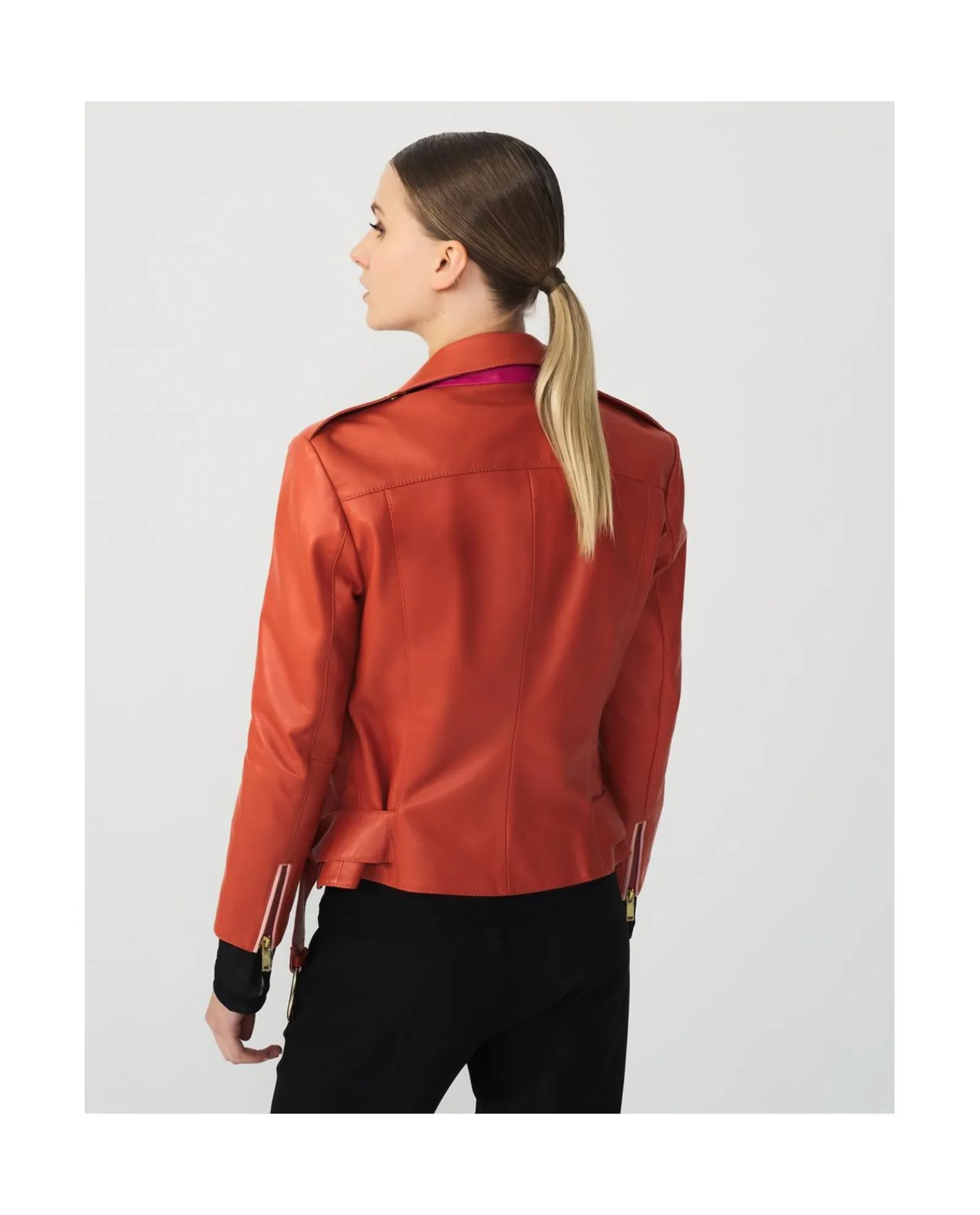 Pelo Y Piel*Cuplé Chaqueta Motera Napa Naranja