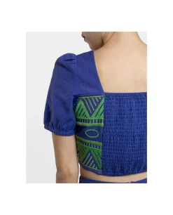 Camisas Y Tops*Cuplé Crop Top Manga Algodon Azul