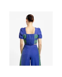 Camisas Y Tops*Cuplé Crop Top Manga Algodon Azul