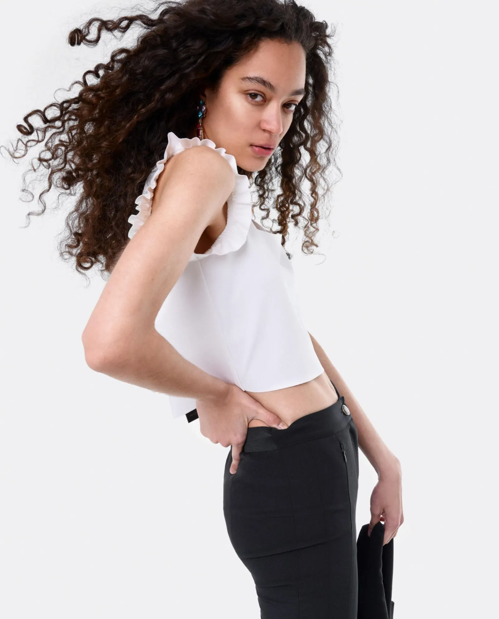 Camisas Y Tops*Cuplé Crop Top Volante Neopreno Blanco