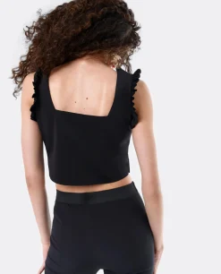 Camisas Y Tops*Cuplé Crop Top Volante Neopreno Negro