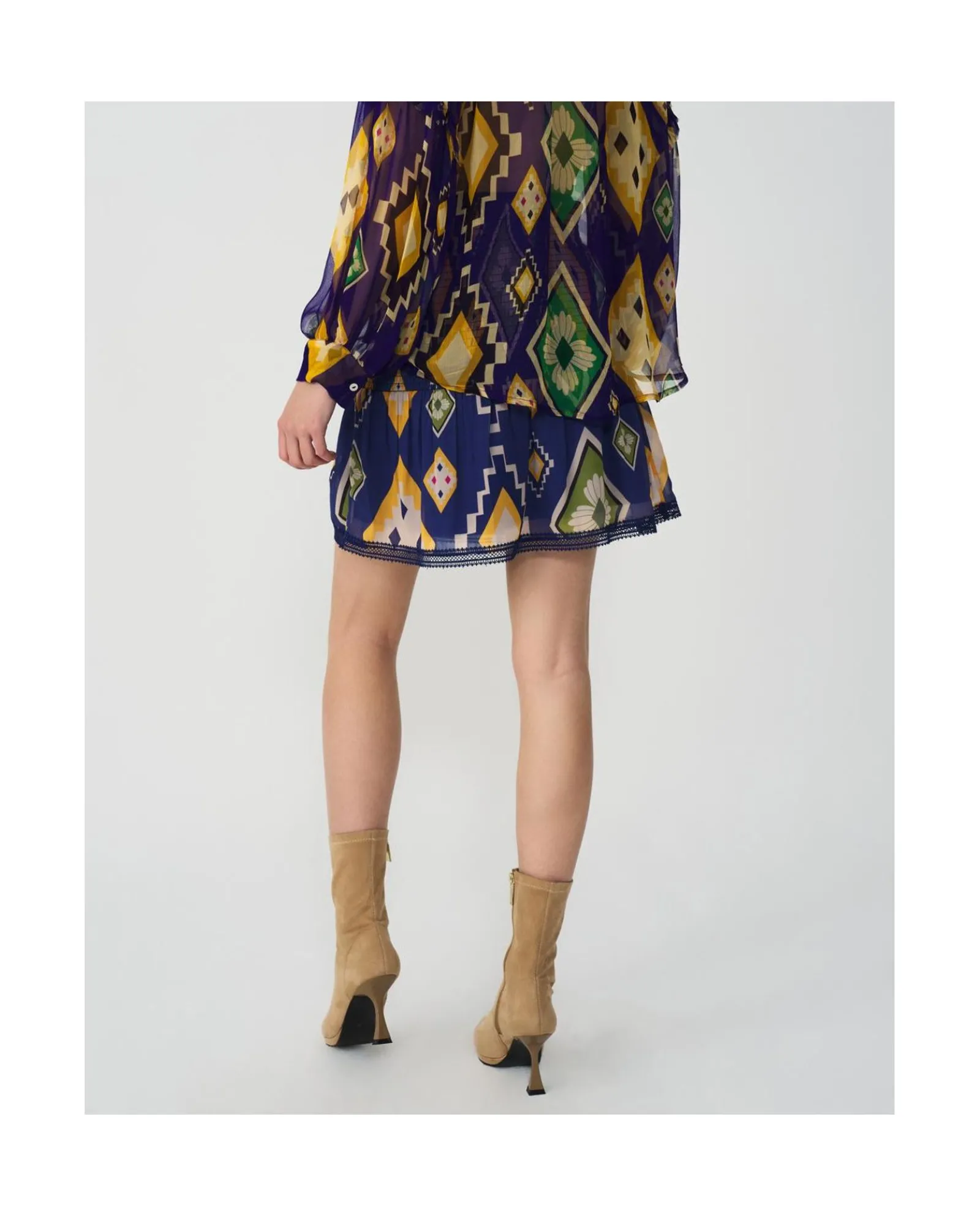 Faldas*Cuplé Falda Cintura Fruncida Textil Geometrico Azul