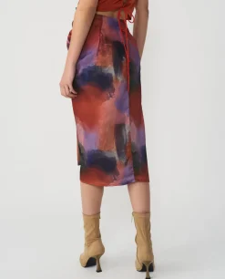 Faldas*Cuplé Falda Lazo Delantero Midi Sedin Estampado Acuarela